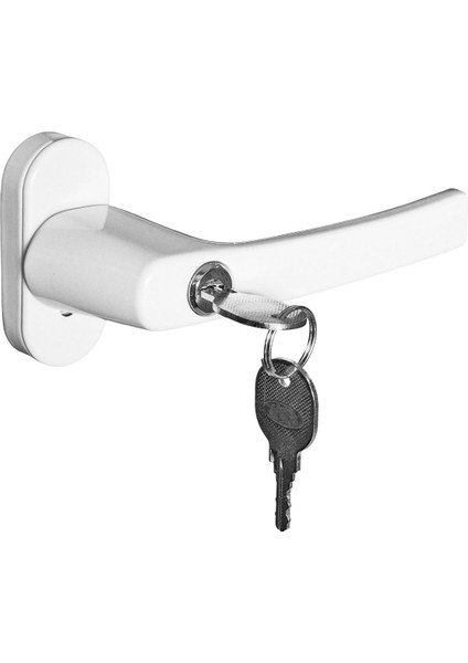 Güvenlikli Pvc Pencere ve Kapı Kolu, Beyaz, Anahtarlı, Çocuk Güvenliği