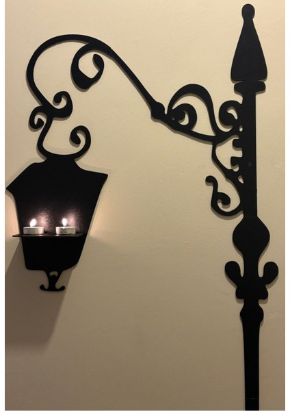 Şık Ahşap Duvar Mumluğu, Aplik ve Sokak Lambası Tasarımı, Siyah Renkli