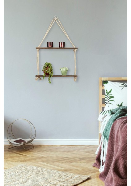 Doğal Ahşap Jüt Halatlı Ikili Duvar Rafı 11X50 Cm, Dekoratif ve Şık Tasarım modelleri