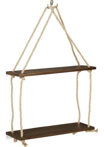Doğal Ahşap Jüt Halatlı Ikili Duvar Rafı 11X50 Cm, Dekoratif ve Şık Tasarım