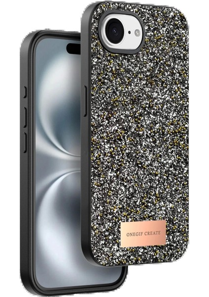 Onegif Apple iPhone 16E Bright Simli Kapak - Gümüş
