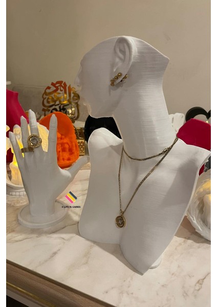 Şık 25CM Takı ve Mücevher Organizer Manken Seti Beyaz