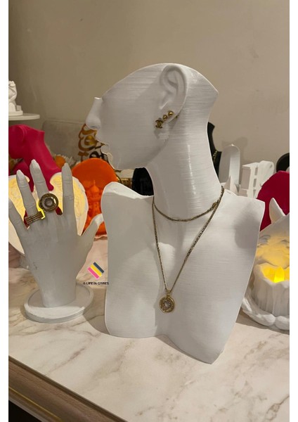 Şık 25CM Takı ve Mücevher Organizer Manken Seti Beyaz modelleri