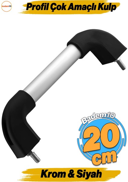 Krom ve Siyah Renkli 20 cm Profil Boru Tutamak, Çok Amaçlı Kullanım Için Ideal