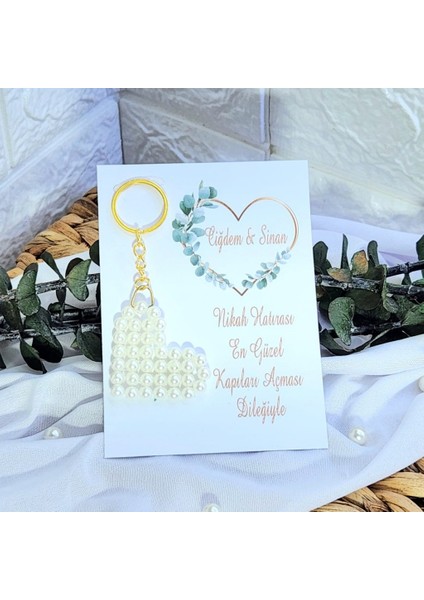 10 Adet Kalp Inci Anahtarlık Nikah Nişan Hediyelik Nikah Şekeri