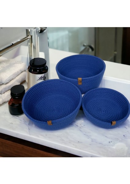 El Yapımı 3'lü Hasır Sepet, Çok Amaçlı ve Şık Organizer Seti, Lacivert Renkli fiyatları