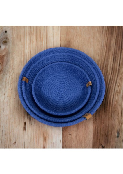 El Yapımı 3'lü Hasır Sepet, Çok Amaçlı ve Şık Organizer Seti, Lacivert Renkli modelleri