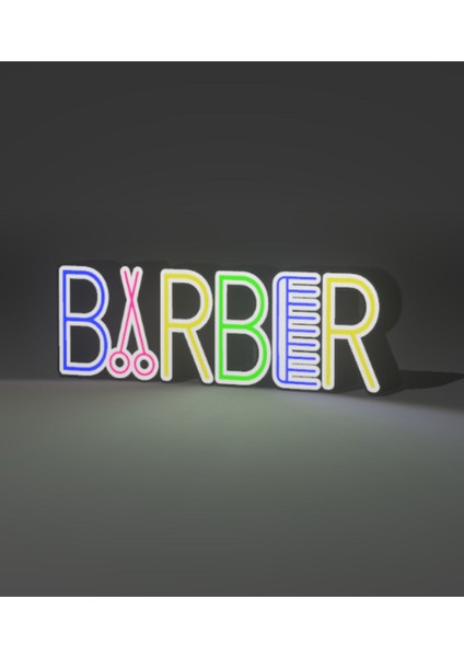 Renkli LED Işıkla Berber Duvar Dekoru, Şıklık ve Tarz Kat!