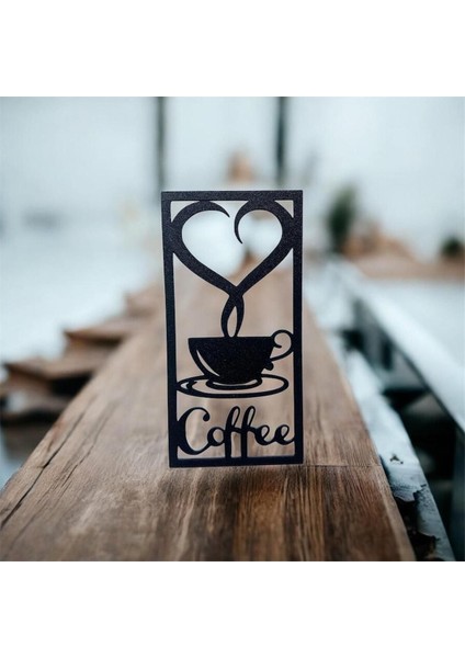 Kalpli ve Coffee Yazılı Dekoratif Kahve Köşesi, Siyah, Şık ve Zarif Tasarım