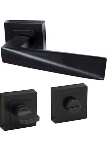 Siyah Prizma Kare Kapı Kolu Takımı, Arkalı ve Önlü, 2 Adet