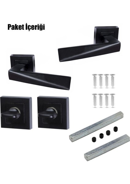 Siyah Prizma Kare Kapı Kolu Takımı, Arkalı ve Önlü, 2 Adet fiyatları
