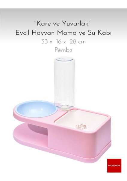 Kare ve Yuvarlak Mama ve Su Kabı, Şık ve Kullanışlı Pembe Tasarım