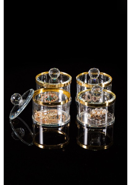 El Yapımı Cam Takı Kutusu, 4'lü Set, Şık ve Dekoratif Yüzük ve Takı Saklama.