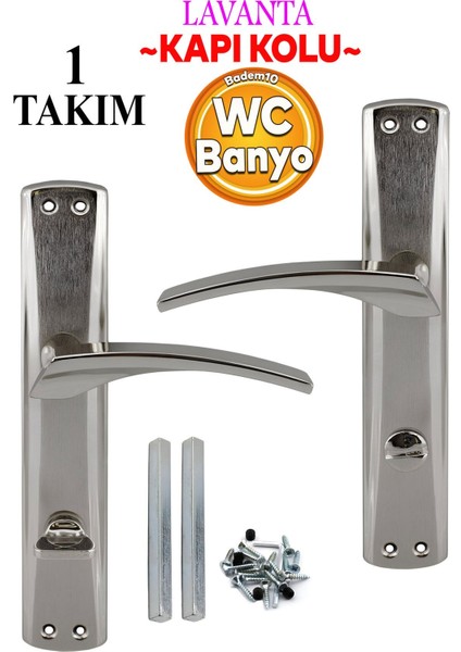 Lavanta Renkli Wc Banyo Kapı Kolu Nikel Inox, Aynalı, Sağa Sola Uygun, Kilitli, 1 Takım