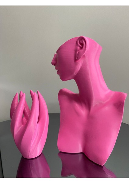 Pembe Renk Takı Mankeni ve El 2'li Set, 21 cm Takı Teşhir ve Organizer