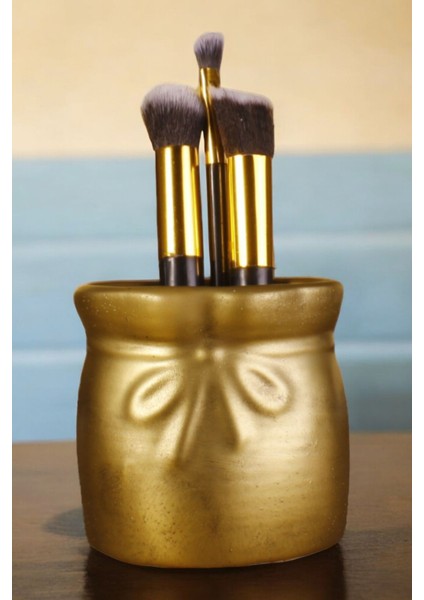 Altın Eskitme Makyaj Organizeri ve Fırça Tutucu, Şık ve Kullanışlı Tasarım