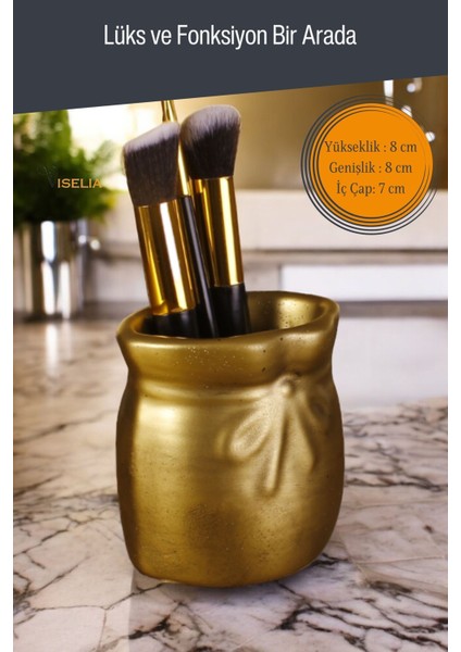 Altın Eskitme Makyaj Organizeri ve Fırça Tutucu, Şık ve Kullanışlı Tasarım fiyatları