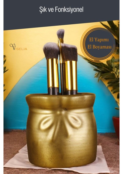 Altın Eskitme Makyaj Organizeri ve Fırça Tutucu, Şık ve Kullanışlı Tasarım modelleri