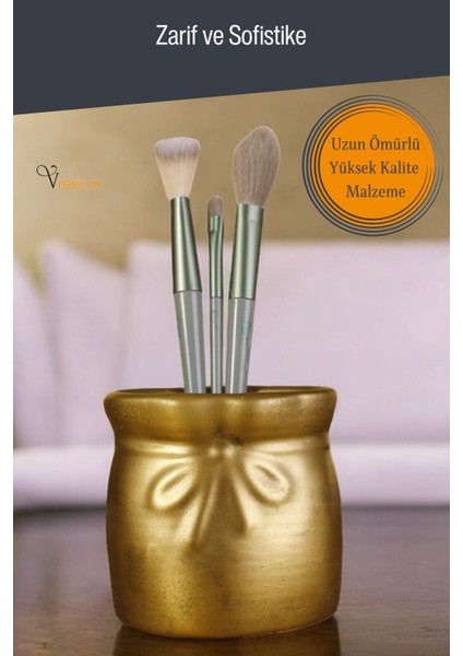 Altın Eskitme Makyaj Organizeri ve Fırça Tutucu, Şık ve Kullanışlı Tasarım fırsatları