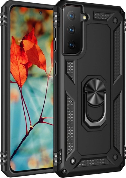 Newface Samsung Galaxy S21 Plus Kılıf Sofya Yüzüklü Silikon Kapak - Siyah