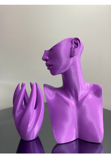 Mor Renk Dekoratif Takı Mankeni ve El 2'li Set, 21 cm Takı Organizeri