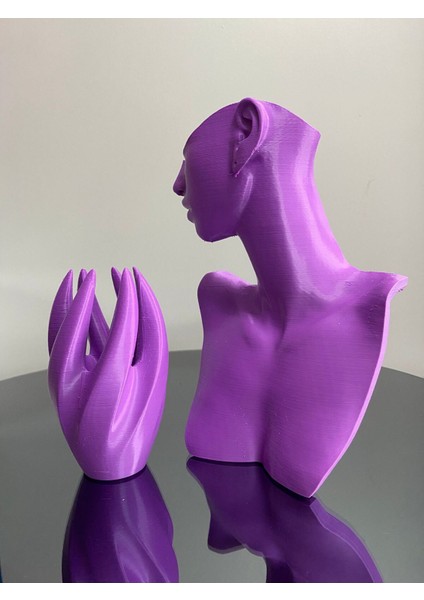 Mor Renk Dekoratif Takı Mankeni ve El 2'li Set, 21 cm Takı Organizeri modelleri