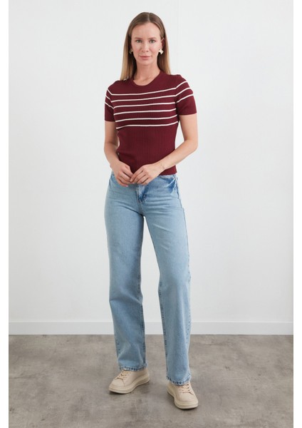 Çizgili Fitilli Bisiklet Yaka Triko Bluz fiyatları