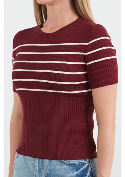 Çizgili Fitilli Bisiklet Yaka Triko Bluz indirimleri