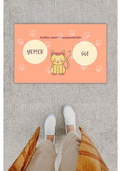 Dijital Baskı Dekoratif Kedi Yavruağzı Kapı Önü Paspası K-1212