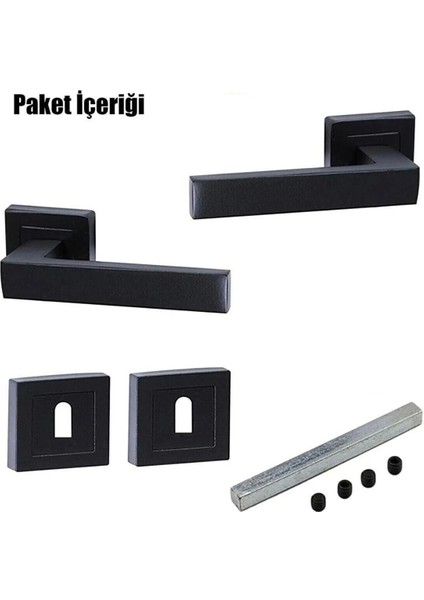 Kare Rozetli Mat Siyah Kapı Kolu Takımı, 2 Adet, Ön ve Arka Yüzeyli fırsatları