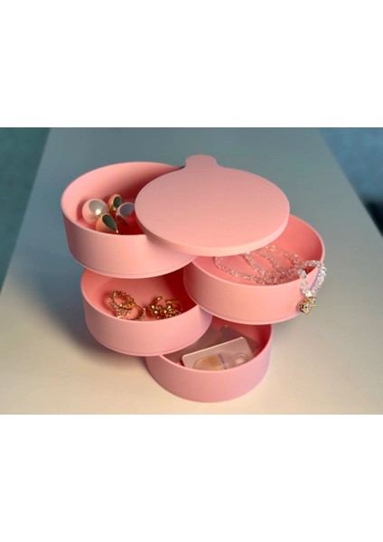 360° Dönebilen Çok Katlı Takı ve Mücevher Saklama Kutusu, Pembe