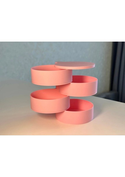 360° Dönebilen Çok Katlı Takı ve Mücevher Saklama Kutusu, Pembe fiyatları