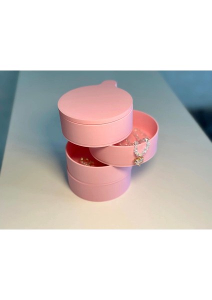 360° Dönebilen Çok Katlı Takı ve Mücevher Saklama Kutusu, Pembe modelleri