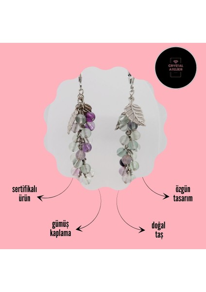 Florit Doğal Taş Küpe, Sertifikalı El Yapımı Florit Doğal Taş Üzüm Küpe, Florit Doğal Taş Salkım Üzüm Küpe modelleri