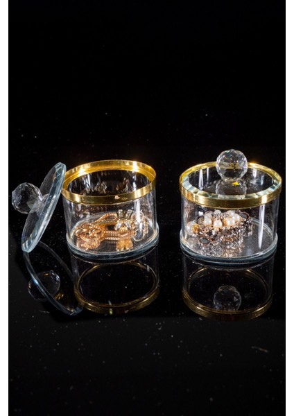 El Yapımı Şık Cam Takı Kutusu, Çift Set, Dekoratif ve Zarif Tasarım