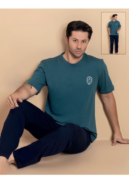 Erkek Bisiklet Yaka Kısa Kol Penye Pijama Takımı 6382 - 1 Adet