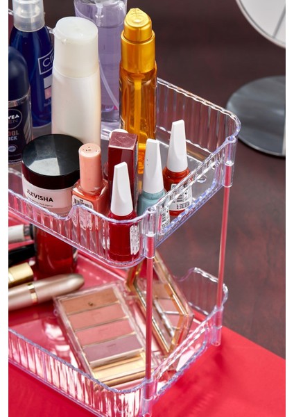 Iki Katlı Çok Amaçlı Düzenleyici, Banyo ve Kozmetik Organizatörü, Turuncu