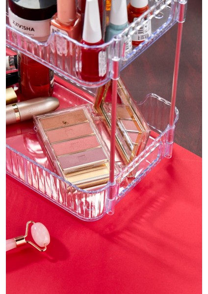 Iki Katlı Çok Amaçlı Düzenleyici, Banyo ve Kozmetik Organizatörü, Turuncu