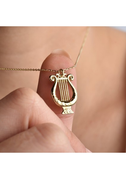 14 Ayar Altın Kaplama Lir Müzik Aleti Tasarım Gümüş Kolye - CN00442