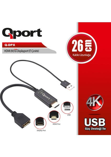 Qport Q-Dpx Hdmı(E ) =>Display Port (D ) Çevirici