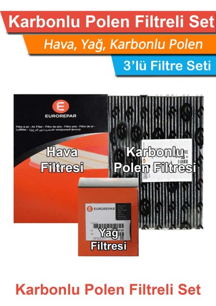 Citroen C3 1.4 Benzinli Eurorepar Filtre Bakım Seti 2003-2009 Hava+Yağ+Karbonlu Polen