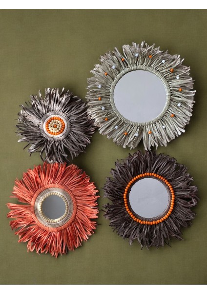 Yeşil Bohem 4'lü Ayna Seti, Şık ve Doğal Duvar Dekoru Için Ideal fırsatları