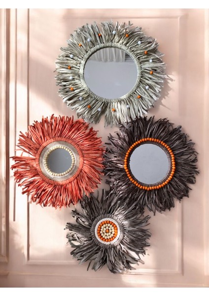 Yeşil Bohem 4'lü Ayna Seti, Şık ve Doğal Duvar Dekoru Için Ideal indirimleri