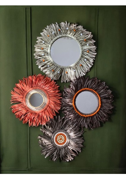 Yeşil Bohem 4'lü Ayna Seti, Şık ve Doğal Duvar Dekoru Için Ideal