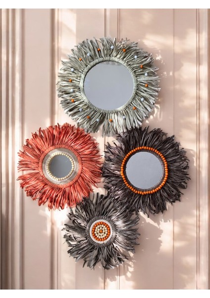 Yeşil Bohem 4'lü Ayna Seti, Şık ve Doğal Duvar Dekoru Için Ideal