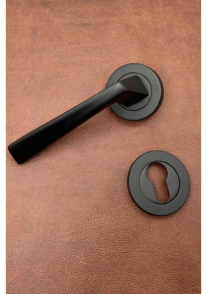 Şık Siyah Yuvarlak Kapı Kolu, Çelik, Rozetli, Lüks, Sol, Dayanıklı, Modern Tasarım