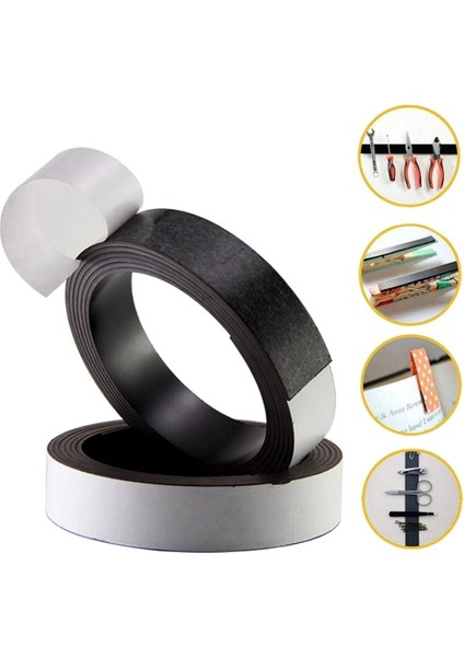 Güçlü Yapışkanlı Mıknatıs Şeridi, Kolay Kesim, Sağlam ve Pratik Kullanım, Siyah 2cm x 1mt
