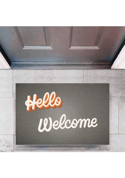 Kapı Önü Paspası Dekoratif Dijital Baskı Hello Welcome P-2326