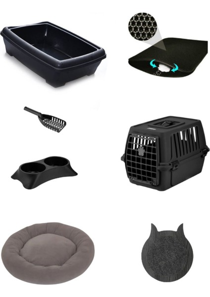 Siyah Kedi Başlangıç Seti, Tuvalet, Sepet, Tırmalama, Yatak ve Mama Kabı 100 Karakter fiyatları