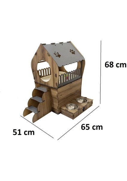 Şık Teraslı Kedi Evi ve Mama Kabı Seti, Konfor ve Estetik Birlikte
